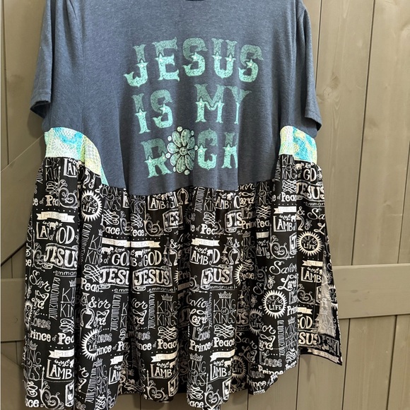 Upcycled Tops - Upcycled Graphic Tee - Jesus Is My Rock - Multicolor fits up to 2x